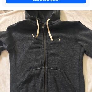 Ralph Lauren Dark Heather Gray Full-Zip Hoodie with White Pony
